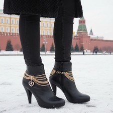 Women Gold Metal Chain 2 Boot Bracelet Shoe Anklet Love Heart Charm HANDMADE USA