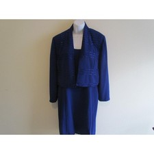 Vintage Rimini Dress Set M Royal Blue Beaded Jacket Sheath Formal Cocktail 2Pc