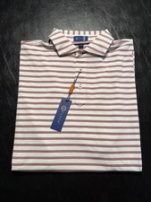 NWT MEN'S STITCH HIGHLAND STRIPE POLO, SIZE: M/L, COLOR: PEBBLE ROSE (M10.10)