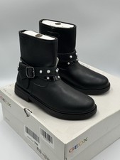 Geox J Eclair Girls Black Ankle Boots Size 4 Pearl Studded Zipper Buckle NEW