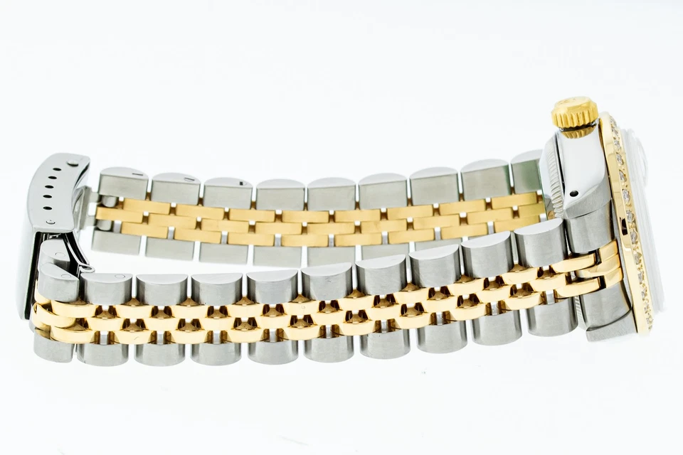 Rolex DateJust Ladies Silver Diamond Watch Steel and Yellow Gold Diamond Bezel - Image 3 of 4
