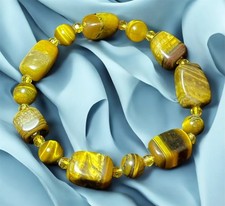 Natural Tiger's Eye Bracelet Gemstone Stretch Beads Protection Good Luck Stone