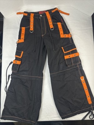 Vintage Tripp NYC Pants Size XS Black Orange Goth Rave Baggy Wide Leg Y2K Rave