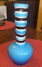 Vintage Turquoise Blue White Amber Swirled Art Glass Vase Hand Blown Art Glass