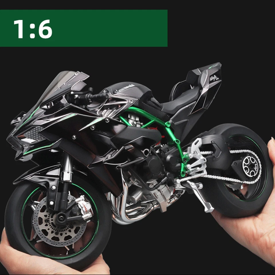 1:6 Kawasaki Ninja H2R Alloy Motorcycle Model w/ Key Start Smoke & Sound Effects - Image 3 of 4