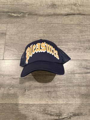 Pleasures Trucker Hat Navy Blue Cushion Mesh Snapback Big Logo Cap