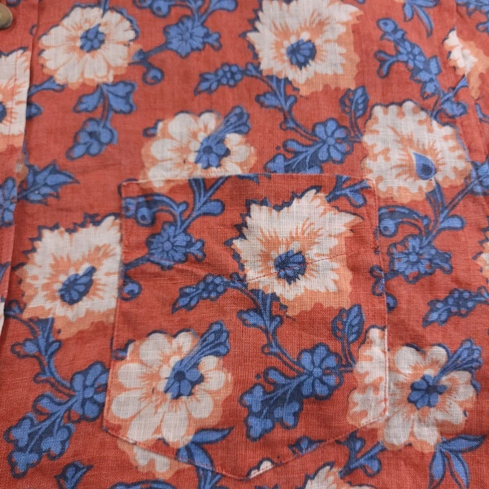 UNTUCKit Shirt Mens Medium Red Blue Floral 100 Linen Short Sleeve Casual - Image 3 of 4
