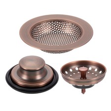 3Pcs Kitchen Sink Drain Strainer Brown Stainless Steel Strainer and Stopper
