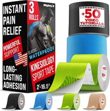 Waterproof Kinesiology Tape - 3 Rolls - Knee Support  Muscle Pain Relief - 16.4