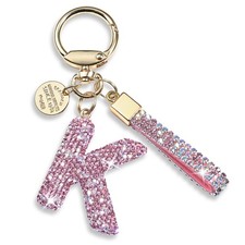 Pink Blue White Initial Letter Keychain Gift Women Girls Bling Sparkly Cute