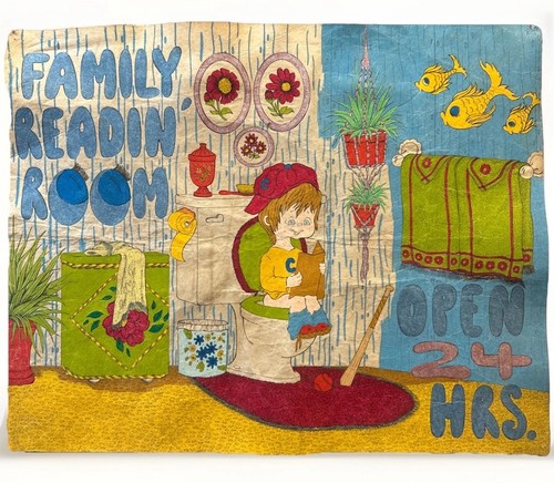 Vintage Felt Bathroom Wall Hanging Funny Reading Room Open 24 Hrs Kitsch