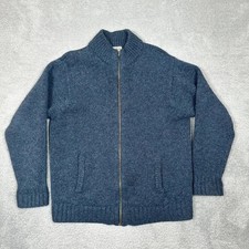 Vintage LL Bean Mens Blue 100 Shetland Wool Full Zip Cardigan Sweater Large EUC