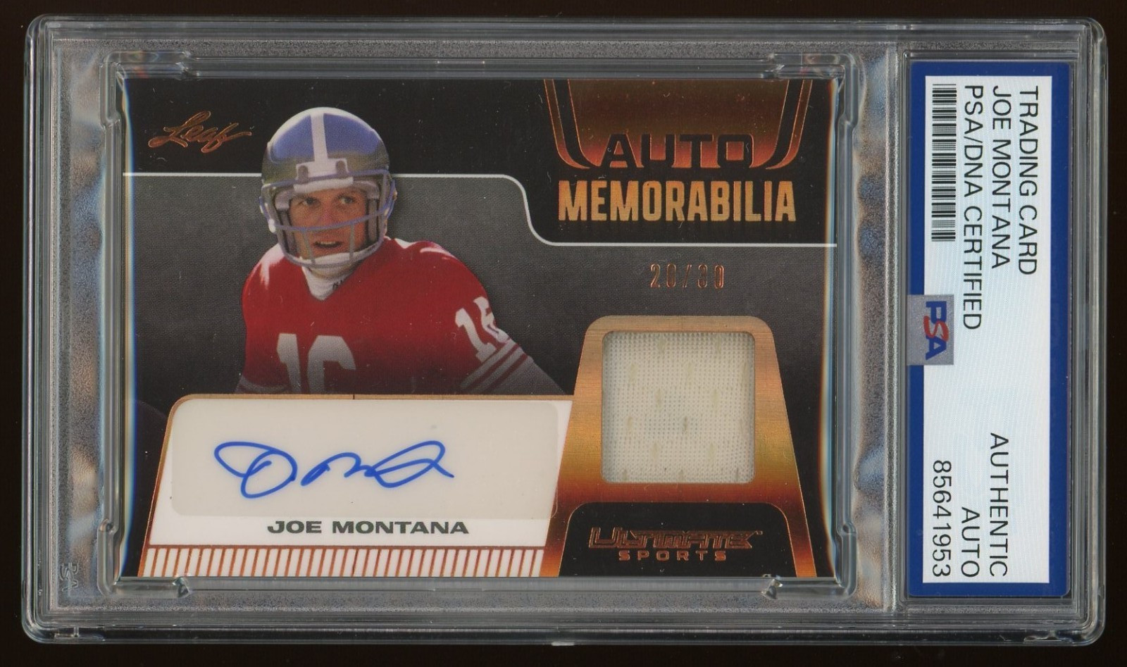 Joe Montana Auto Relic *Game Used* PSA/DNA 2021 Leaf NFL San Francisco Chiefs