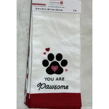 Valentines Dog Paw Hearts "You Are Pawsome" Kitchen Towel Set with Love Heart
