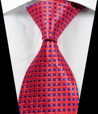 New Classic Plaid Check Red Blue Jacquard Woven 100 Silk Men's Tie Necktie