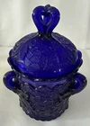 Vintage Jeanette Glass Cobalt Blue Footed Candy Dish with Lid
