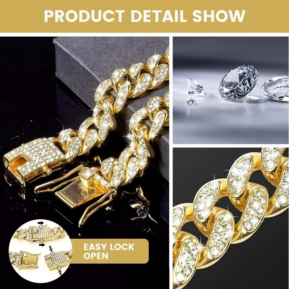 Dog Diamond Cuban Chain Collar Metal Pet Necklace w/ Secure Buckle Cat Jewelry - Image 4 of 4