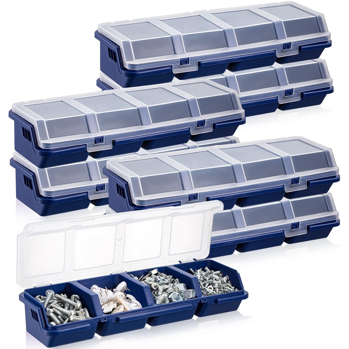6 Pack Screw Organizer Box with Lids 4 Compartments Tool Bin