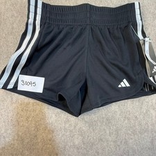 Adidas Girls Pacer 3-Stripes Mesh Training Shorts Black White Size Small 7-8 NWT