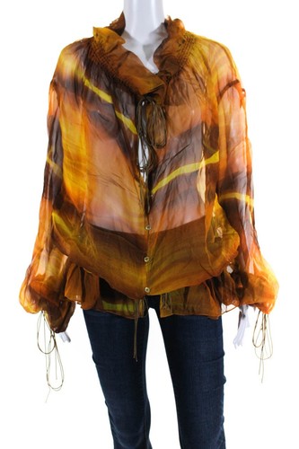 Petar Petrov Womens Lena Semi Sheer Gathered Tie Neck Top Blouse Brown Size IT38