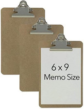 Memo Size 6'' x 9'' Clipboards Standard Clip Hardboard Pack of 3 Pen Not Incl