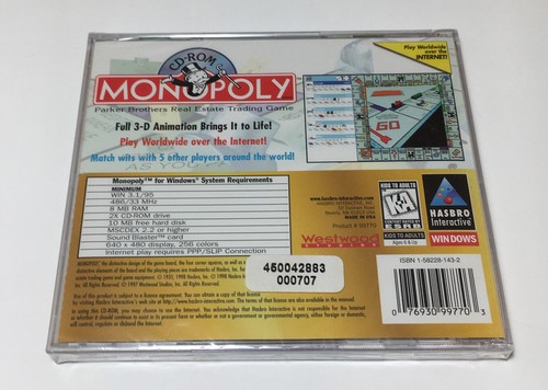 Hasbro Interactive MONOPOLY 1997, PC Computer Game CD-ROM New Sealed - Picture 2 of 2