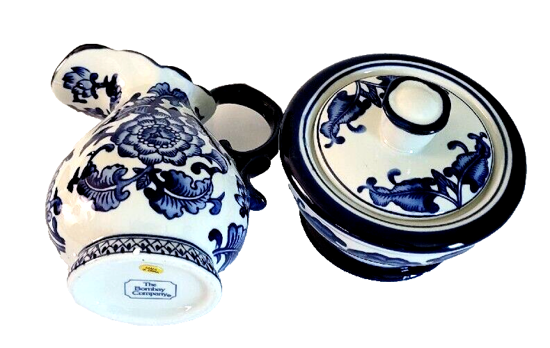 Ceramic Floral Blue and White Sugar & Cream Set The Bombay Company eBay