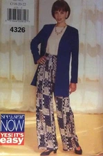 BUTTERICK 4326 Cardigan Jacket Top & Pants PATTERN 6-8-10/12-14-16/18-20-22 UC