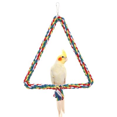 Birds Rope Triangle Perch Adjustable Parrot Cage Stand Chewing Swing Toy 