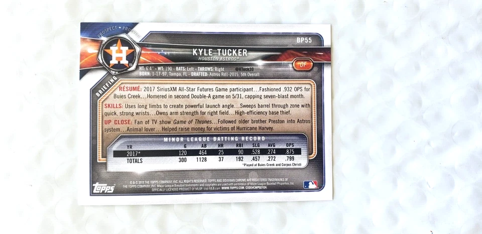 2018 Bowman Prospects - Kyle Tucker - Nice Card  #BP 55  - NRMNT/MINT - II - Image 4 of 4
