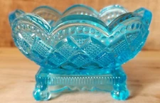 Master Salt Cellar / Salt Dip - Blue Glass - Sandwich Glass - USA