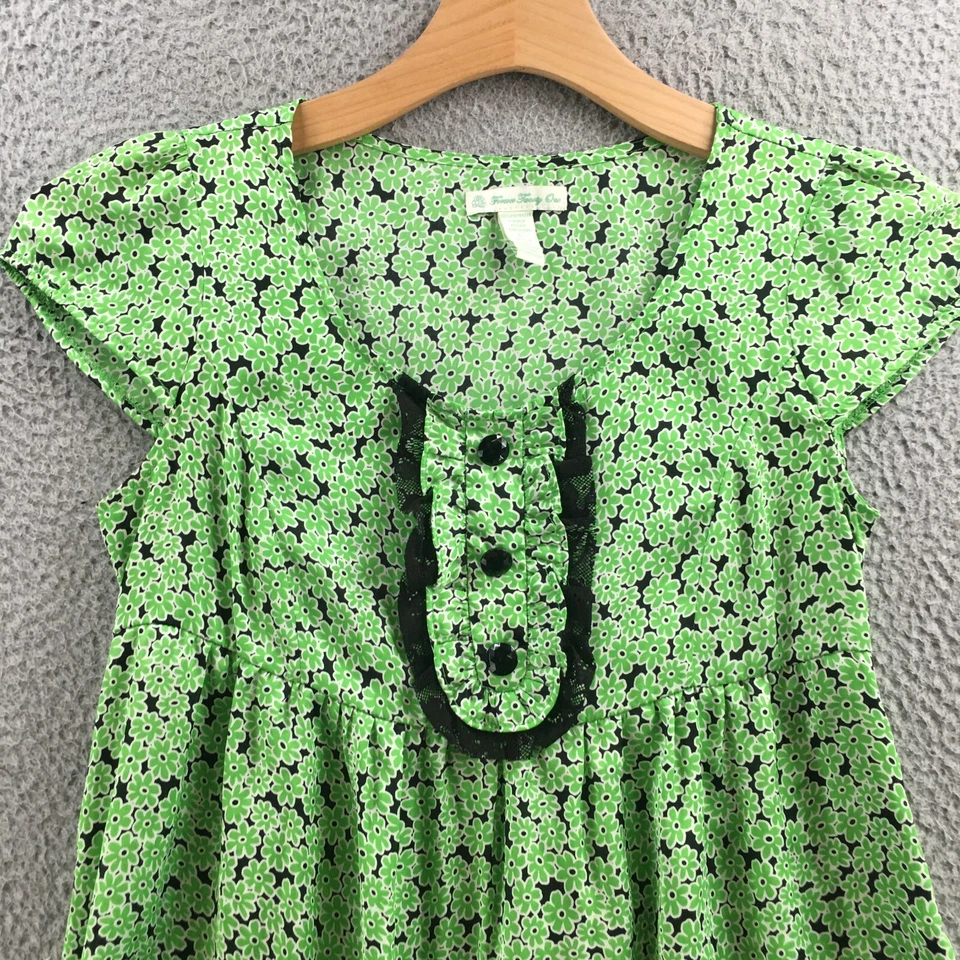 Blusa Top Forever Twenty One Mujer Grande Verde Floral Mangas Cuello Redondo Foto 2 de 4