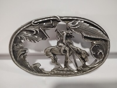 Vintage 1995 Siskiyou Pewter  Oval Belt Buckle End Of The Trail Native American 