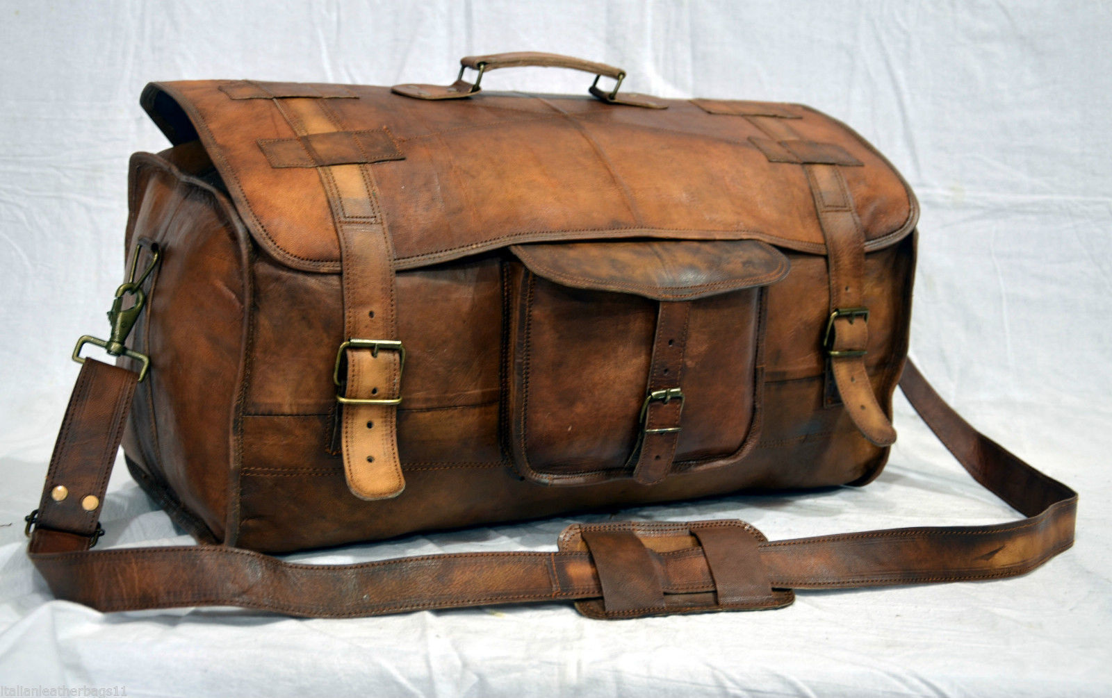 Men's Leather Handmade Vintage Duffle Luggage Weekend Gym Overnight Travel Bag