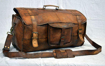 Men's Leather Handmade Vintage Duffle Luggage Weekend Gym Overnight Travel Bag