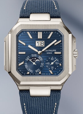 Patek Philippe 5822P-001 Cubitus Platinum Moonphase with Blue Dial Skeleton Back