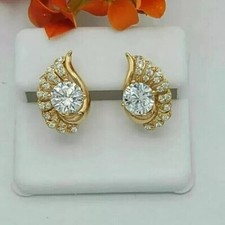 1.20Ct Round Cut Simulated Diamond Dog Paw Stud Earring 14K Yellow Gold Plated