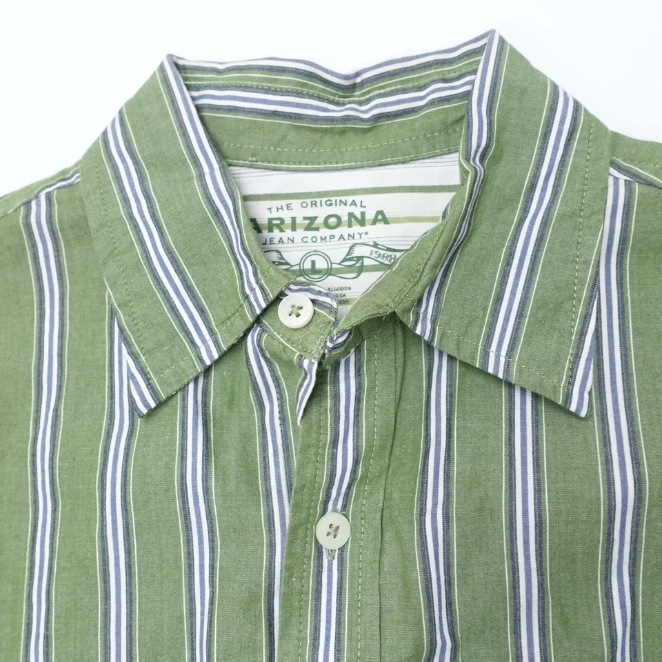 Arizona Shirt Boys Large Green Striped Cotton Classic Fit Long Sleeve Button-Up - Image 2 of 4