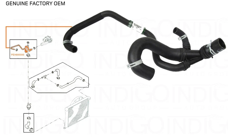 Mangueira de água Land Rover Discovery II radiador inferior líquido de arrefecimento genuína PEH000080 FABRICANTE DE EQUIPAMENTO ORIGINAL - Imagem 2 de 2