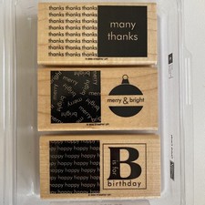 Stampin Up Quick Cards 3pc Rubber Stamp Set-Christmas Birthday Thanks