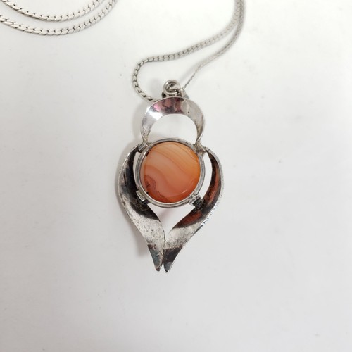 Vintage Polished Orange Quartz Sterling Pendant Necklace - Picture 3 of 5