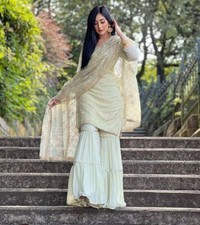 INDIAN BRIDAL MINT GREEN PALAZZO SUIT WOMEN PAKISTANI SHARARA PALAZZO KURTA