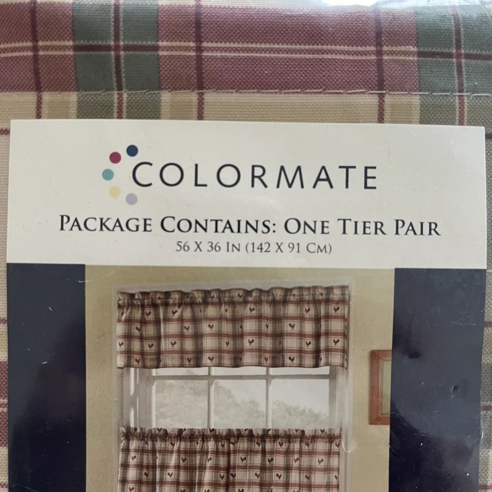 COLORMATE~VTG Par de Cortinas 'Gallo' Estilo Café/Granja Sears 56x36" Nuevo Foto 2 de 4