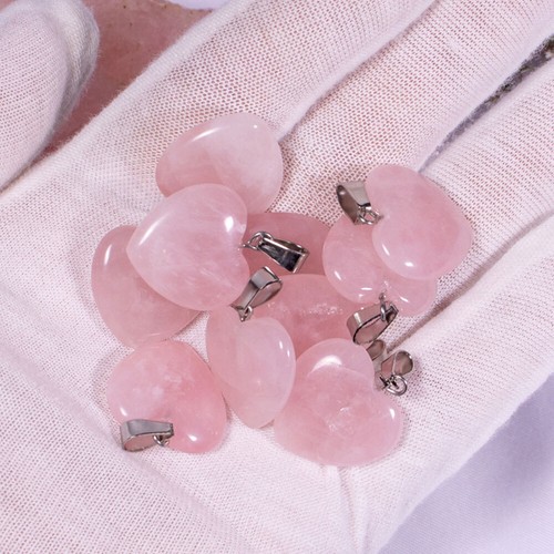 50x Natural 20mm Rose Quartz Stone Heart Pendant For Jewelry Making Necklace DIY - Picture 2 of 7