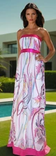 NEW OFF WHITE WITH PINK MAXI MULTICOLOURED  BANDEAU  DRESS