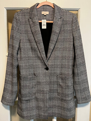 LOFT Plaid Long Modern Knit Blazer Jacket Size nwt