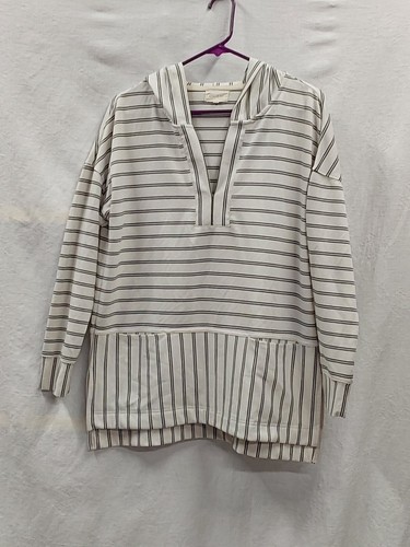 Mello Day Womens L/S Gray Stripe Knit Hoodie Medium