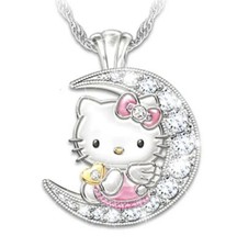 HELLO KITTY Rhinestone LOVE YOU TO THE MOON  BACK Silver-tone NECKLACE Pendant