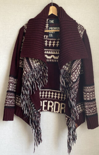 SUPERDRY Rhumi Premium Chunky Knit Navajo Tasselled Ring Cardigan Jacket Size S - Picture 1 of 11