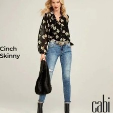 Cabi 4153 Cinch Skinny Acid Wash Distressed Jeans Women's Size 2